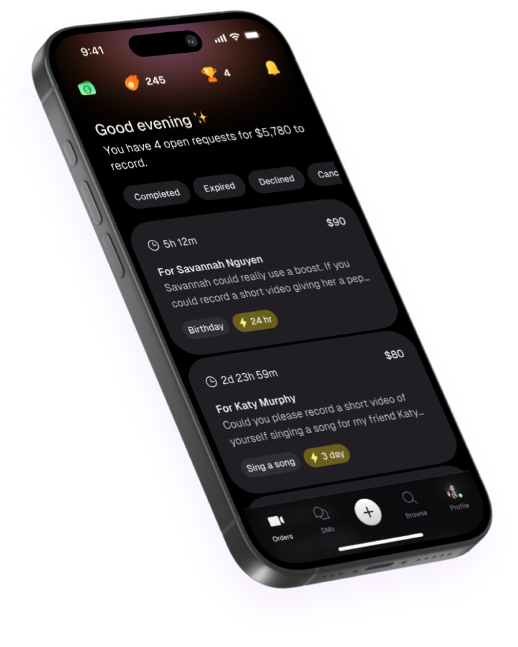 iPhone showing Cameo's app homescreen.