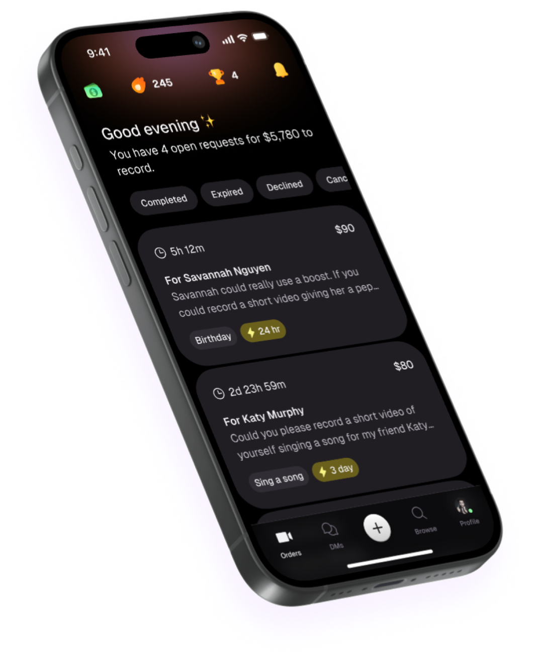 iPhone showing Cameo's app homescreen.