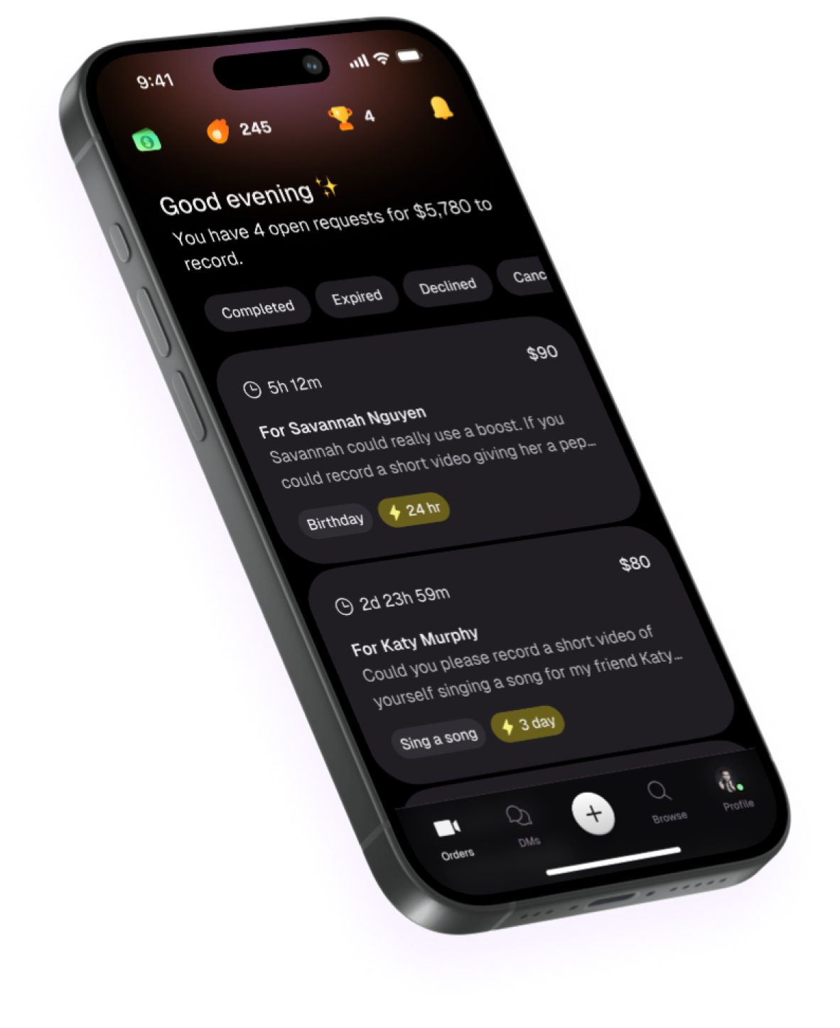 iPhone showing Cameo's app homescreen