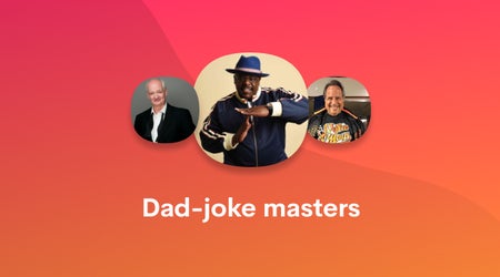 Image of 3 comedians with words "Dad-joke masters"