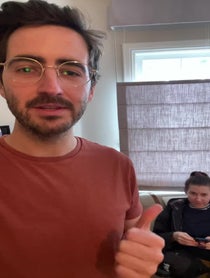 Poster for Pep Talk video from Guy with Eden Sher in the background